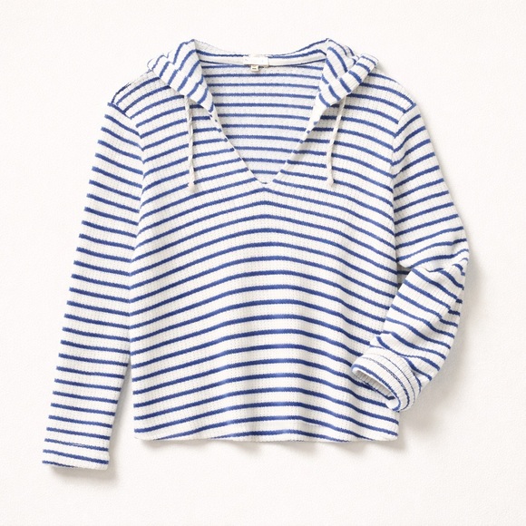 Splendid Tops - Splendid Ribbed Striped Hoodie XS Supersoft Supima Cotton Modal Knit Blue White